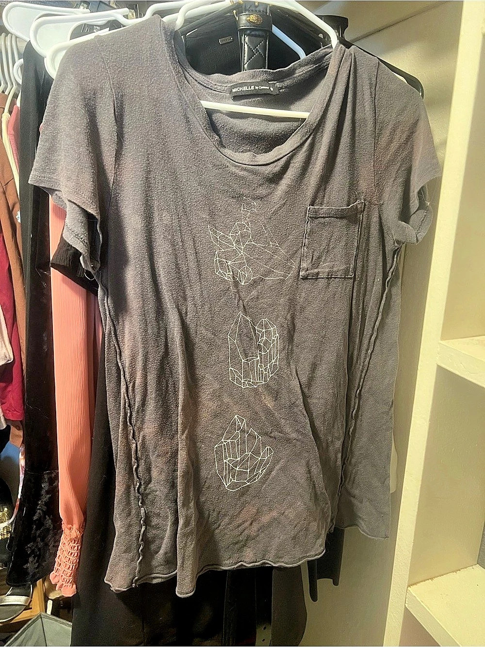Commune Graphic Pocket Short Sleeve Top in Gray